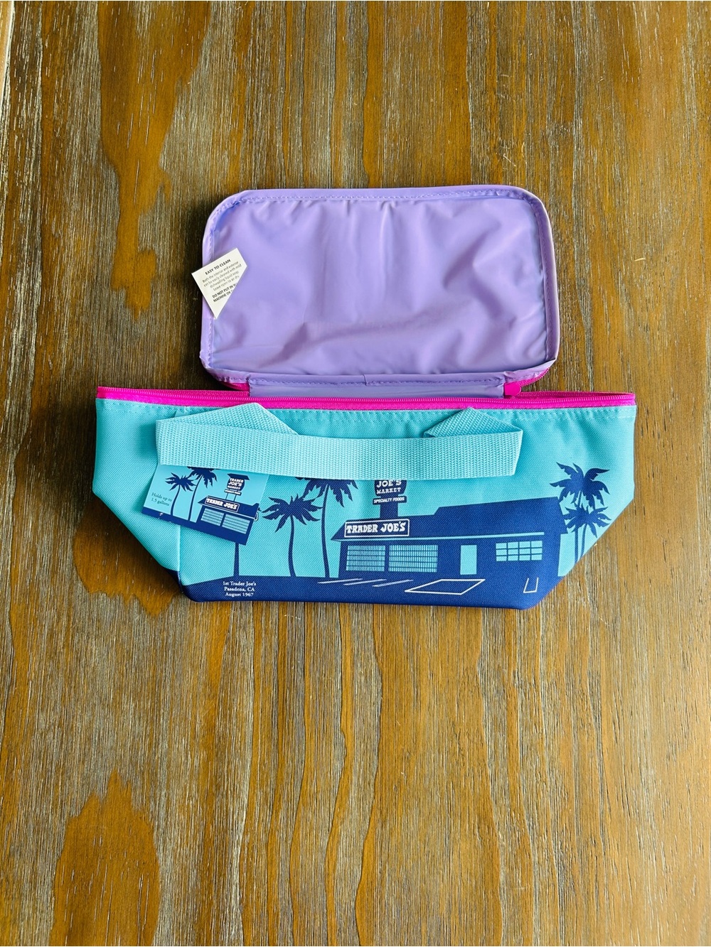 Trader Joe's Mini Insulated Tote Summer Fun Collection Blue Pink NWT - Picture 3 of 9